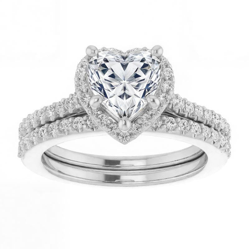 Heart shaped Moissanite Cathedral Halo Engagement Ring with Heart Accent