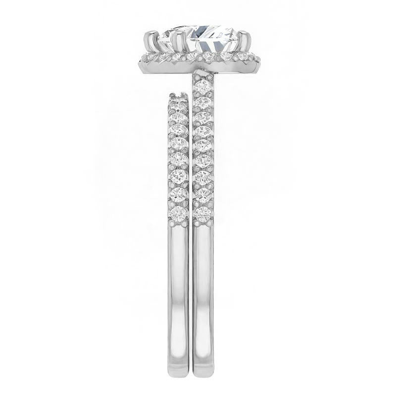 Heart shaped Moissanite Cathedral Halo Engagement Ring with Heart Accent