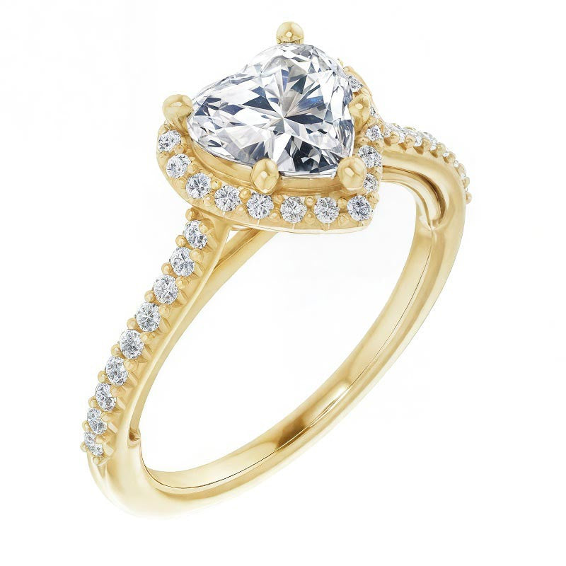 Heart shaped Moissanite Cathedral Halo Engagement Ring with Heart Accent
