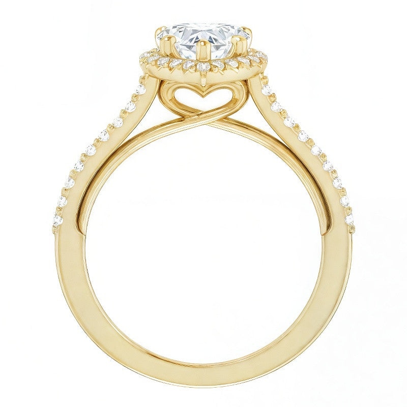 Heart shaped Moissanite Cathedral Halo Engagement Ring with Heart Accent