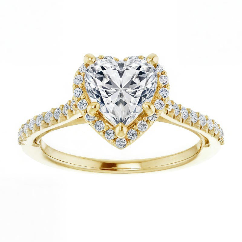 Heart shaped Moissanite Cathedral Halo Engagement Ring with Heart Accent