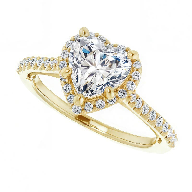 Heart shaped Moissanite Cathedral Halo Engagement Ring with Heart Accent