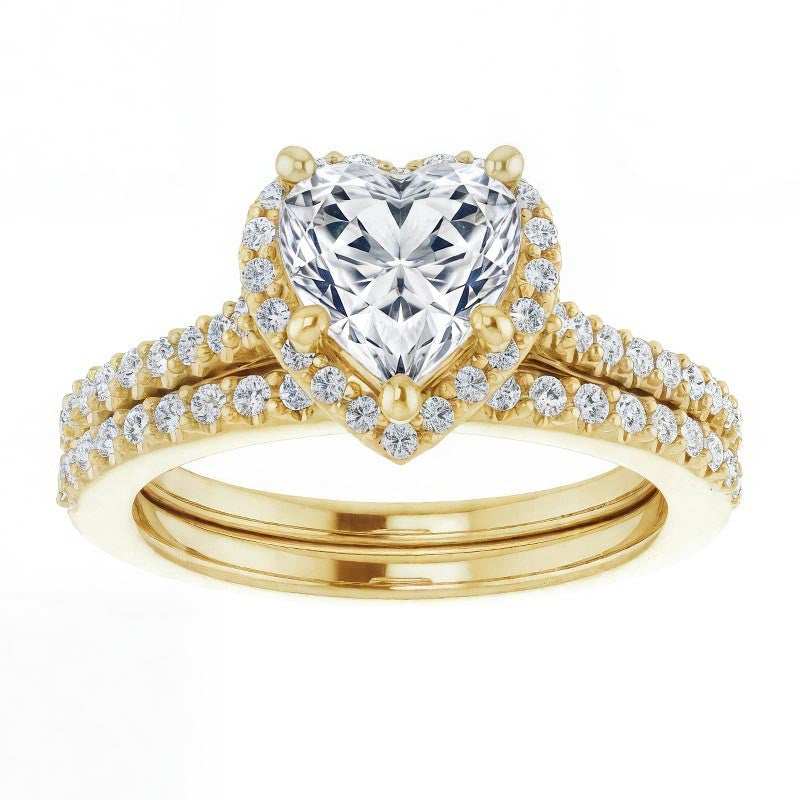 Heart shaped Moissanite Cathedral Halo Engagement Ring with Heart Accent