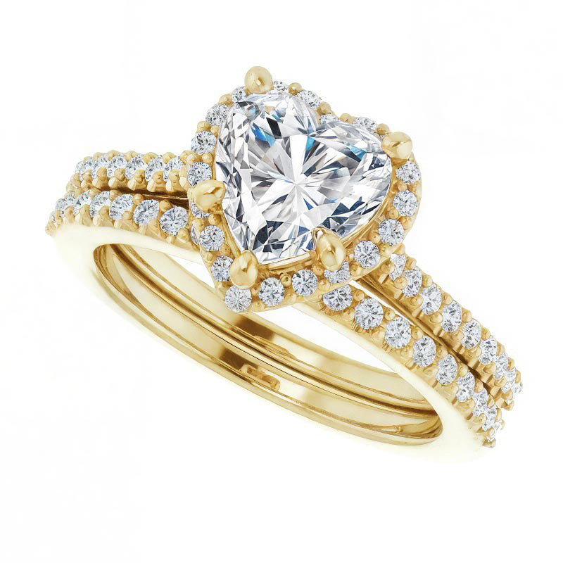 Heart shaped Moissanite Cathedral Halo Engagement Ring with Heart Accent