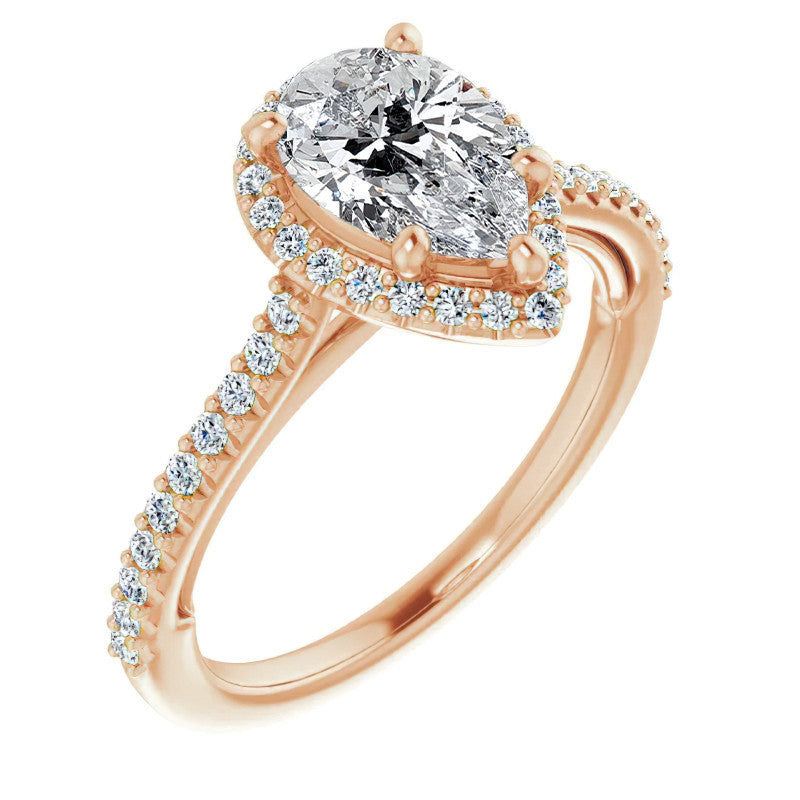 Pear Cathedral Halo Engagement Ring with Heart Accent