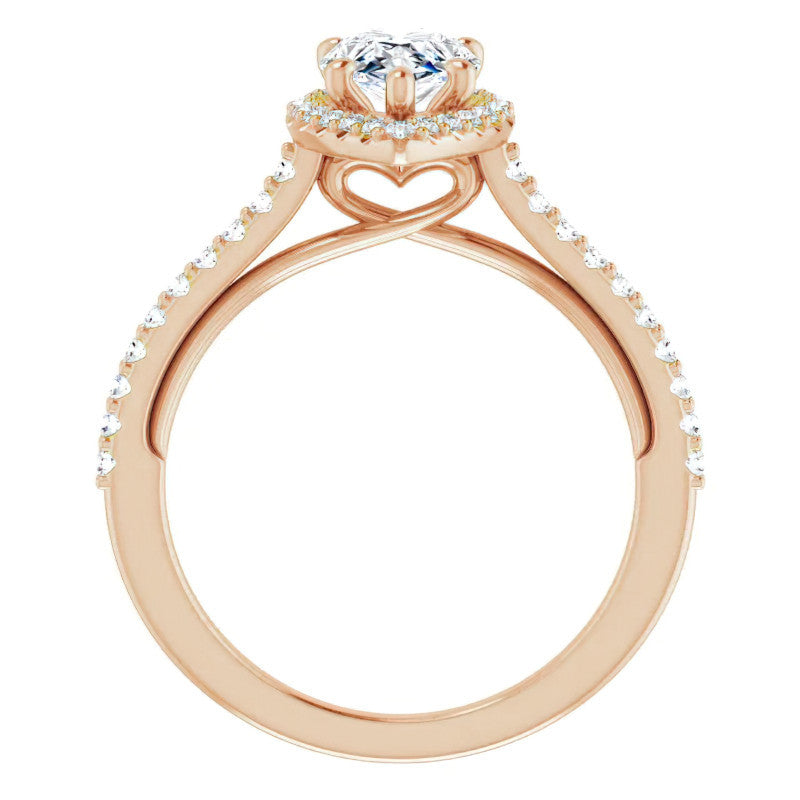 Pear Cathedral Halo Engagement Ring with Heart Accent