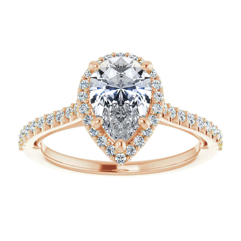 Pear Cathedral Halo Engagement Ring with Heart Accent