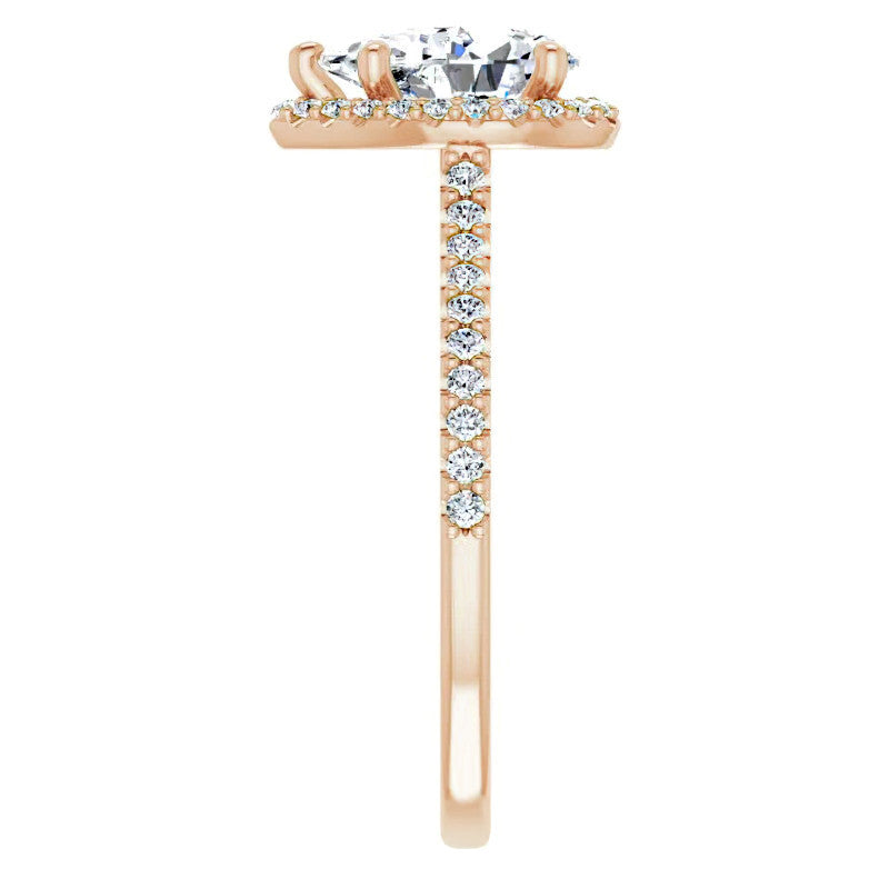 Pear Cathedral Halo Engagement Ring with Heart Accent