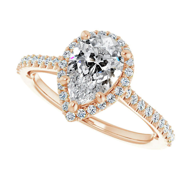 Pear Cathedral Halo Engagement Ring with Heart Accent