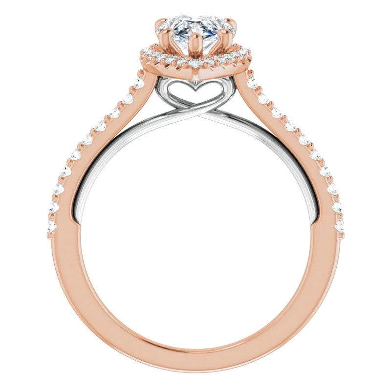 Pear Cathedral Halo Engagement Ring with Heart Accent