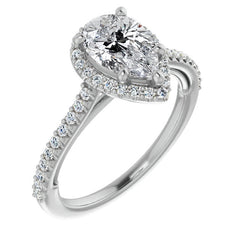 Pear Cathedral Halo Engagement Ring with Heart Accent