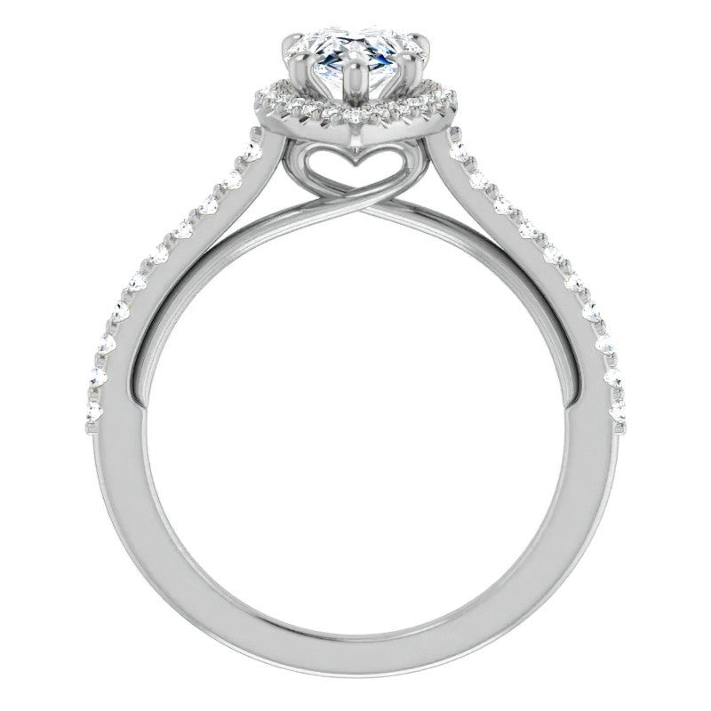 Pear Cathedral Halo Engagement Ring with Heart Accent