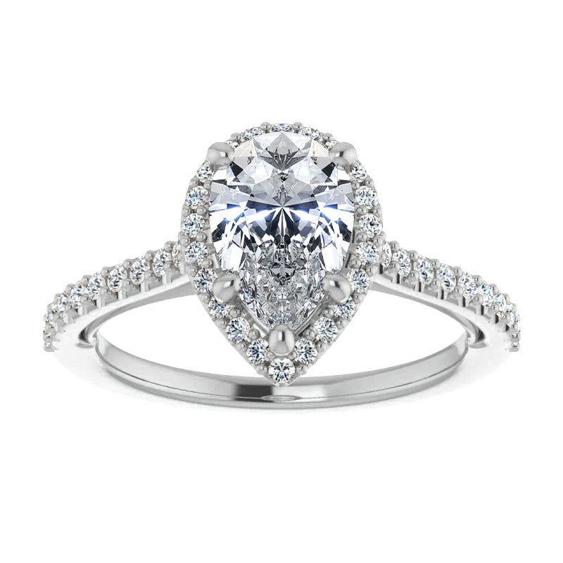 Pear Cathedral Halo Engagement Ring with Heart Accent