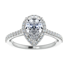 Pear Cathedral Halo Engagement Ring with Heart Accent
