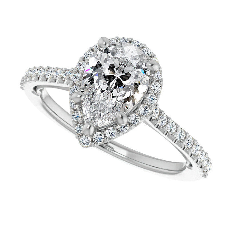 Pear Cathedral Halo Engagement Ring with Heart Accent