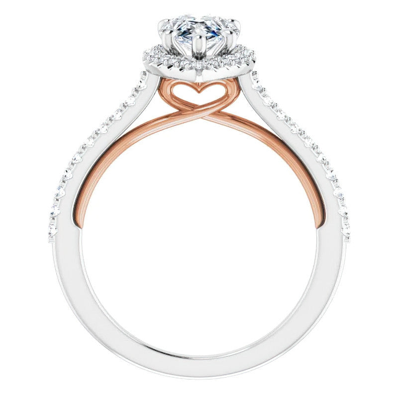 Pear Cathedral Halo Engagement Ring with Heart Accent