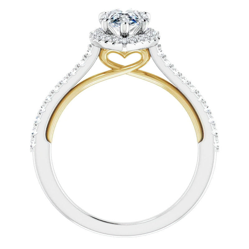 Pear Cathedral Halo Engagement Ring with Heart Accent