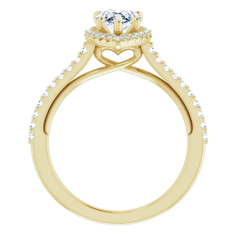 Pear Cathedral Halo Engagement Ring with Heart Accent
