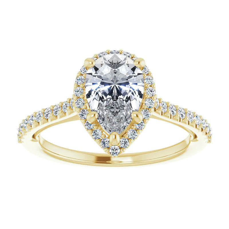 Pear Cathedral Halo Engagement Ring with Heart Accent
