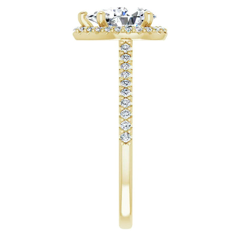 Pear Cathedral Halo Engagement Ring with Heart Accent