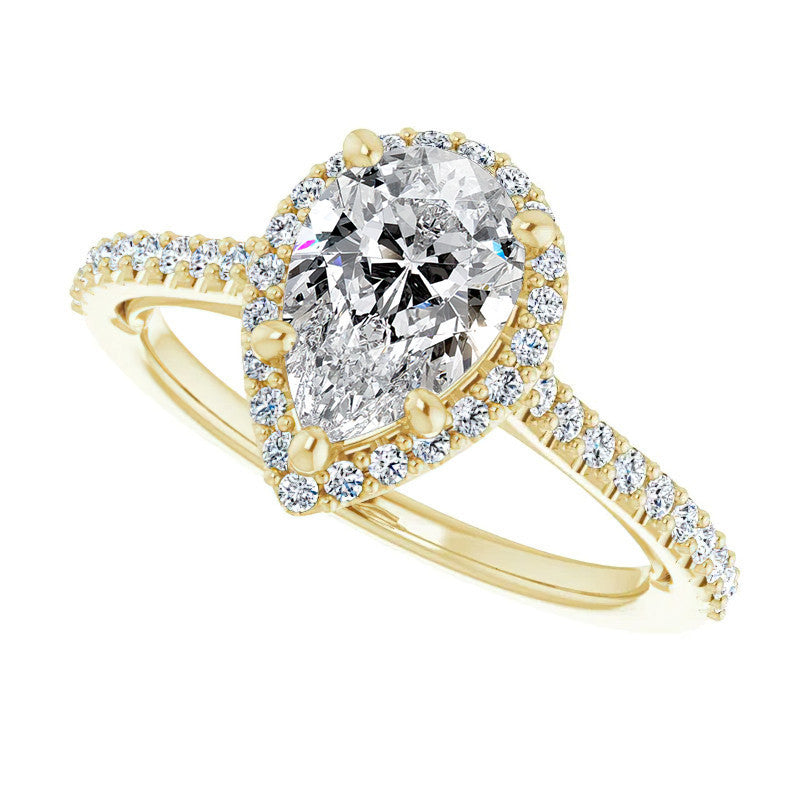 Pear Cathedral Halo Engagement Ring with Heart Accent