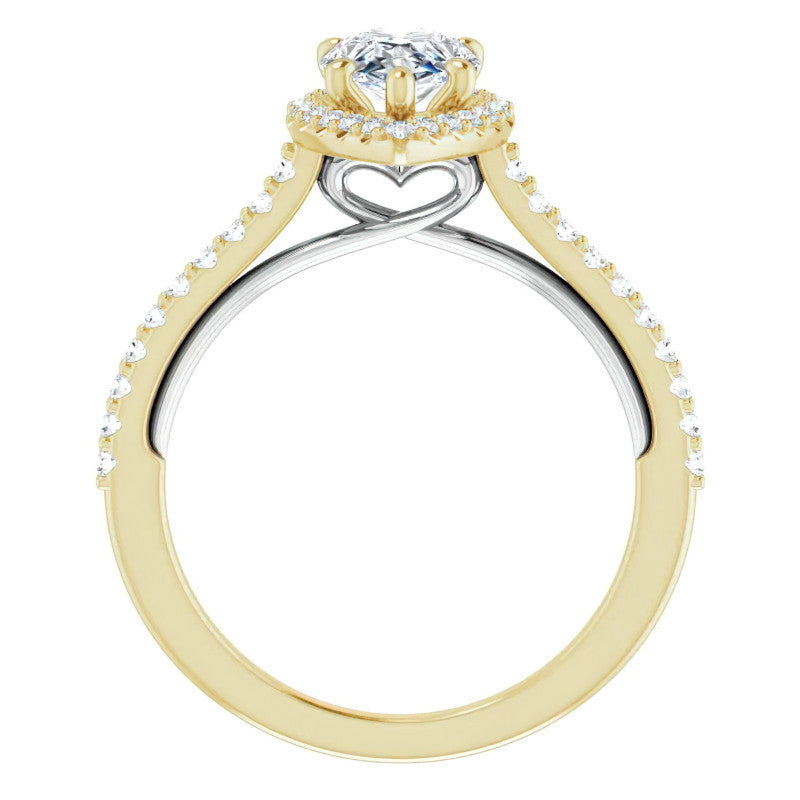 Pear Cathedral Halo Engagement Ring with Heart Accent