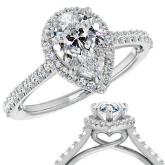 Pear Cathedral Halo Engagement Ring with Heart Accent