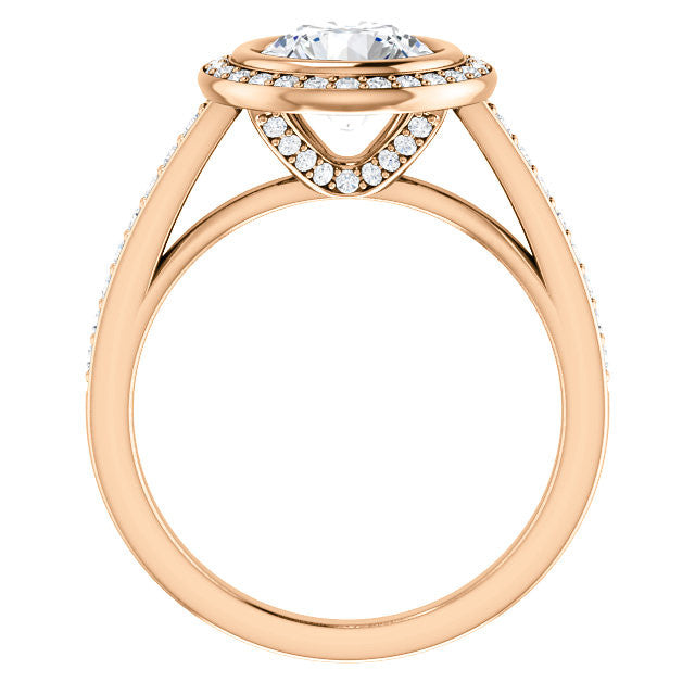 Round Brilliant cut Moissanite Bezel Halo Engagement Ring