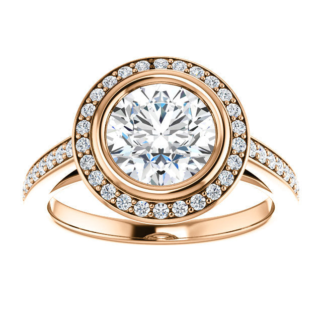 Round Brilliant cut Moissanite Bezel Halo Engagement Ring