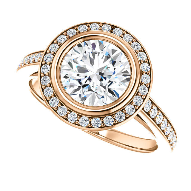 Round Brilliant cut Moissanite Bezel Halo Engagement Ring