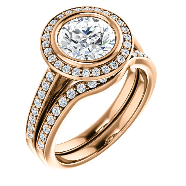 Round Brilliant cut Moissanite Bezel Halo Engagement Ring