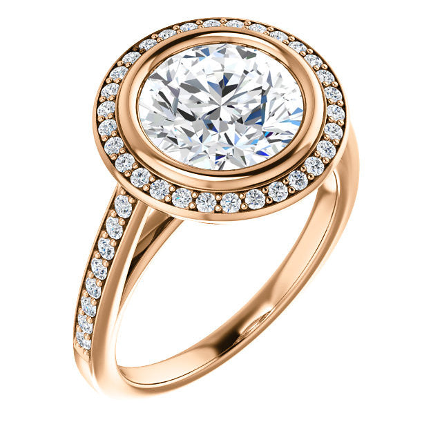 Round Brilliant cut Moissanite Bezel Halo Engagement Ring