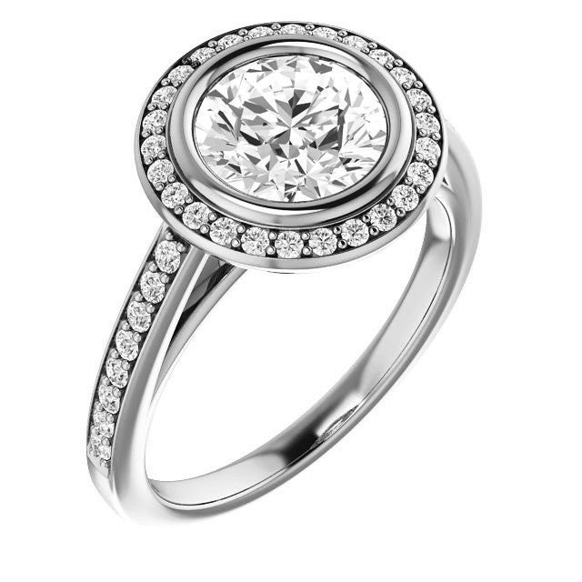 Round Brilliant cut Moissanite Bezel Halo Engagement Ring