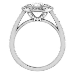 Round Brilliant cut Moissanite Bezel Halo Engagement Ring