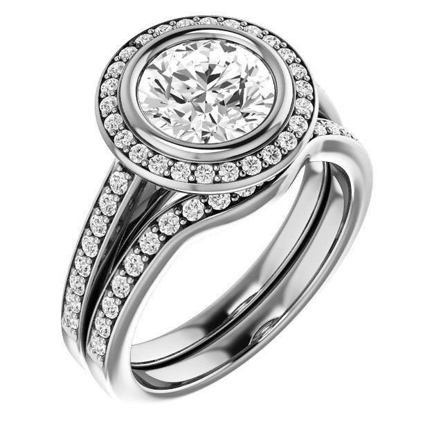 Round Brilliant cut Moissanite Bezel Halo Engagement Ring