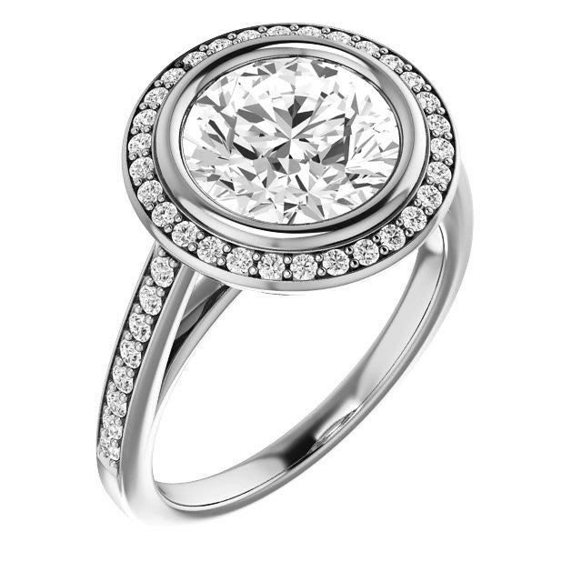 Round Brilliant cut Moissanite Bezel Halo Engagement Ring