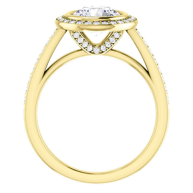 Round Brilliant cut Moissanite Bezel Halo Engagement Ring
