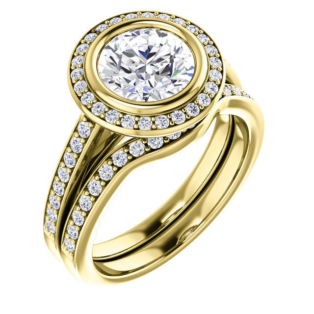 Round Brilliant cut Moissanite Bezel Halo Engagement Ring