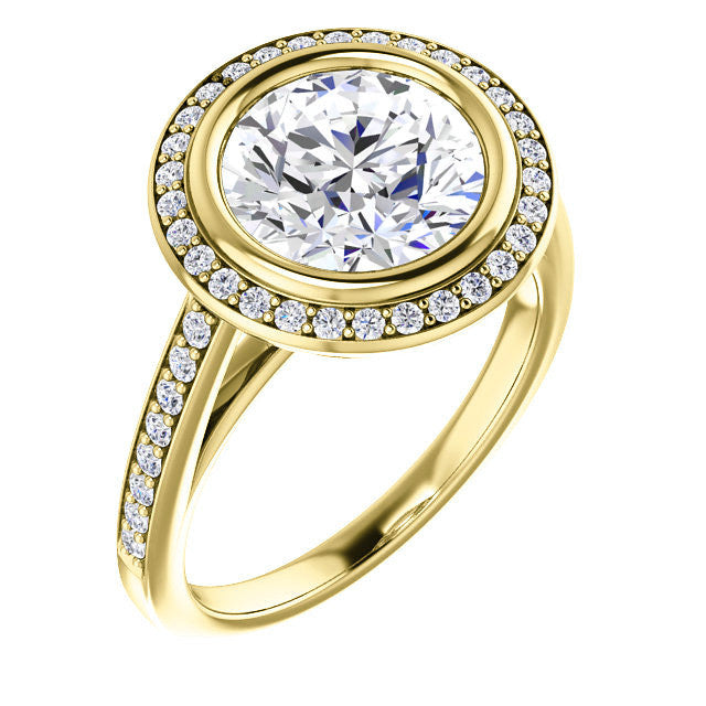Round Brilliant cut Moissanite Bezel Halo Engagement Ring