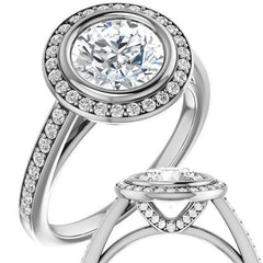 Round Brilliant cut Moissanite Bezel Halo Engagement Ring