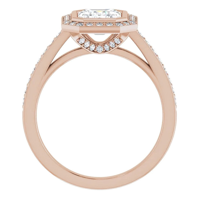 Emerald cut Moissanite Bezel Halo Engagement Ring