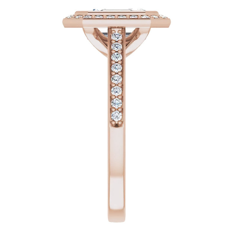 Emerald cut Moissanite Bezel Halo Engagement Ring