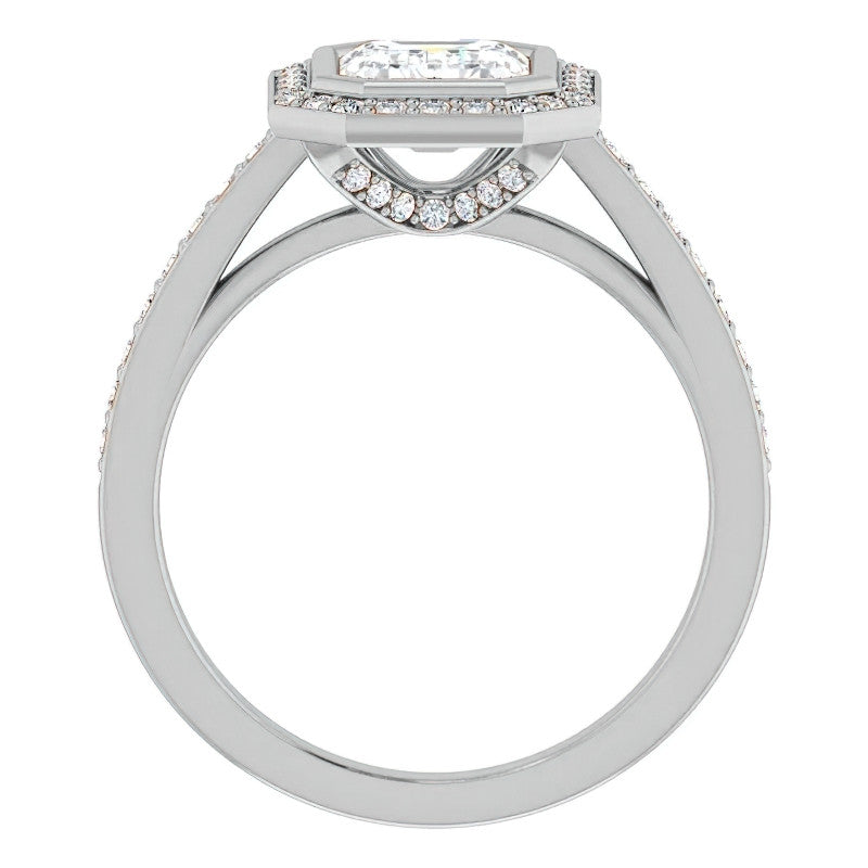 Emerald cut Moissanite Bezel Halo Engagement Ring