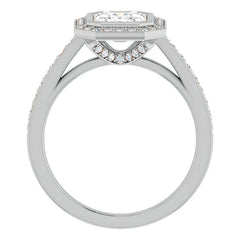 Emerald cut Moissanite Bezel Halo Engagement Ring