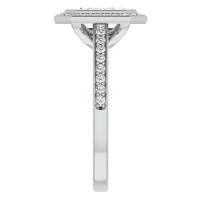 Emerald cut Moissanite Bezel Halo Engagement Ring