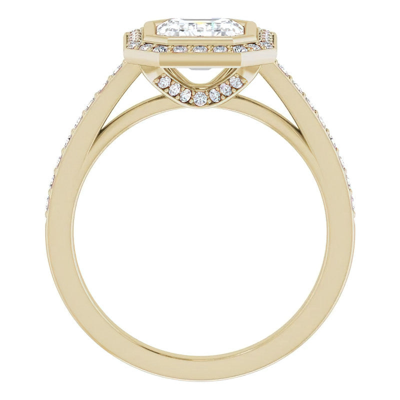 Emerald cut Moissanite Bezel Halo Engagement Ring