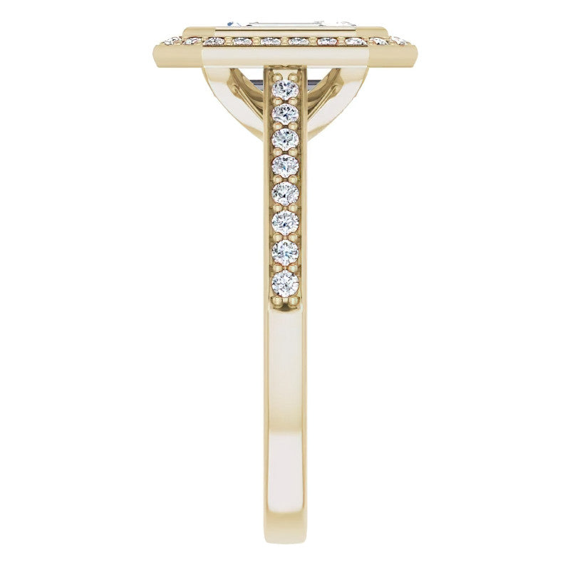 Emerald cut Moissanite Bezel Halo Engagement Ring