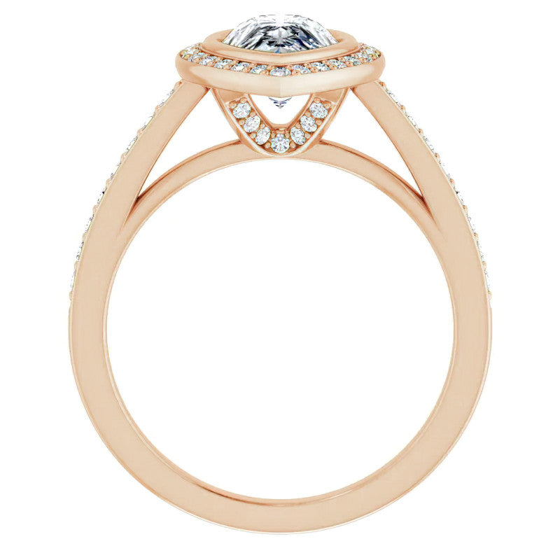 Pear Moissanite Bezel Set Halo Style Engagement Ring