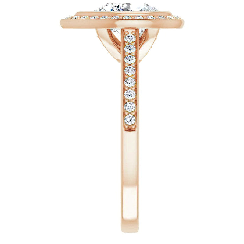Pear Moissanite Bezel Set Halo Style Engagement Ring