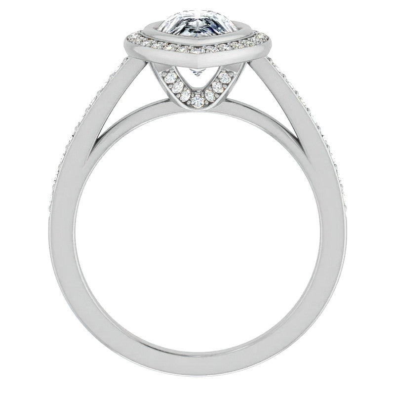 Pear Moissanite Bezel Set Halo Style Engagement Ring